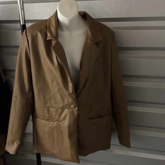 NWT!!! Princess Polly Morrison Faux Vegan Leather brown Blazer - Picture 3 of 6
